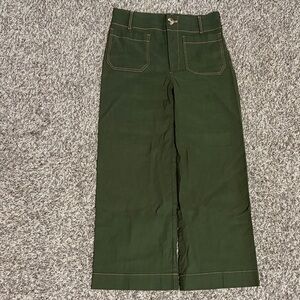 Maeve Olive Green Trousers with Pink Stitching